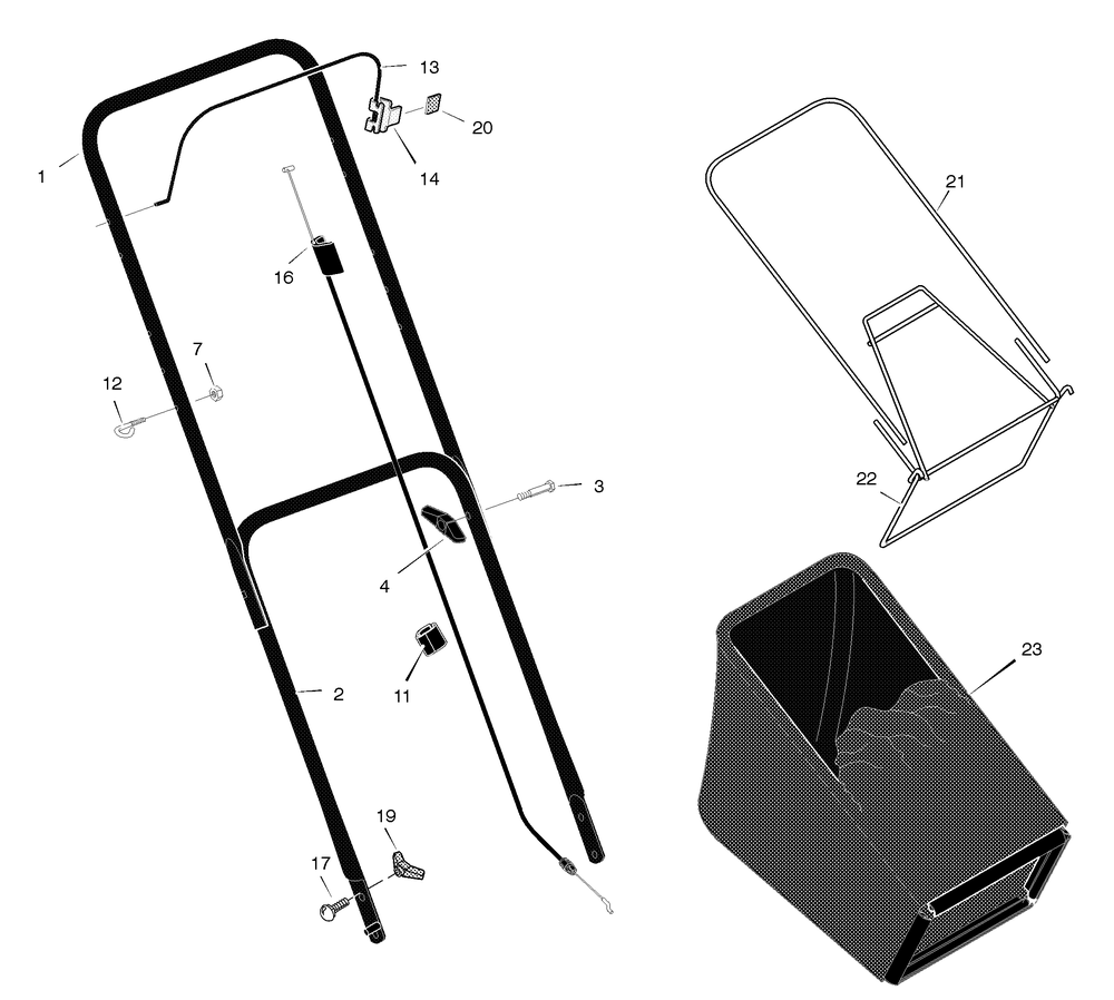 Handle And Bag Assembly Diagram and Parts List for 22265X31E 2004 Briggs and Stratton Lawn Mower